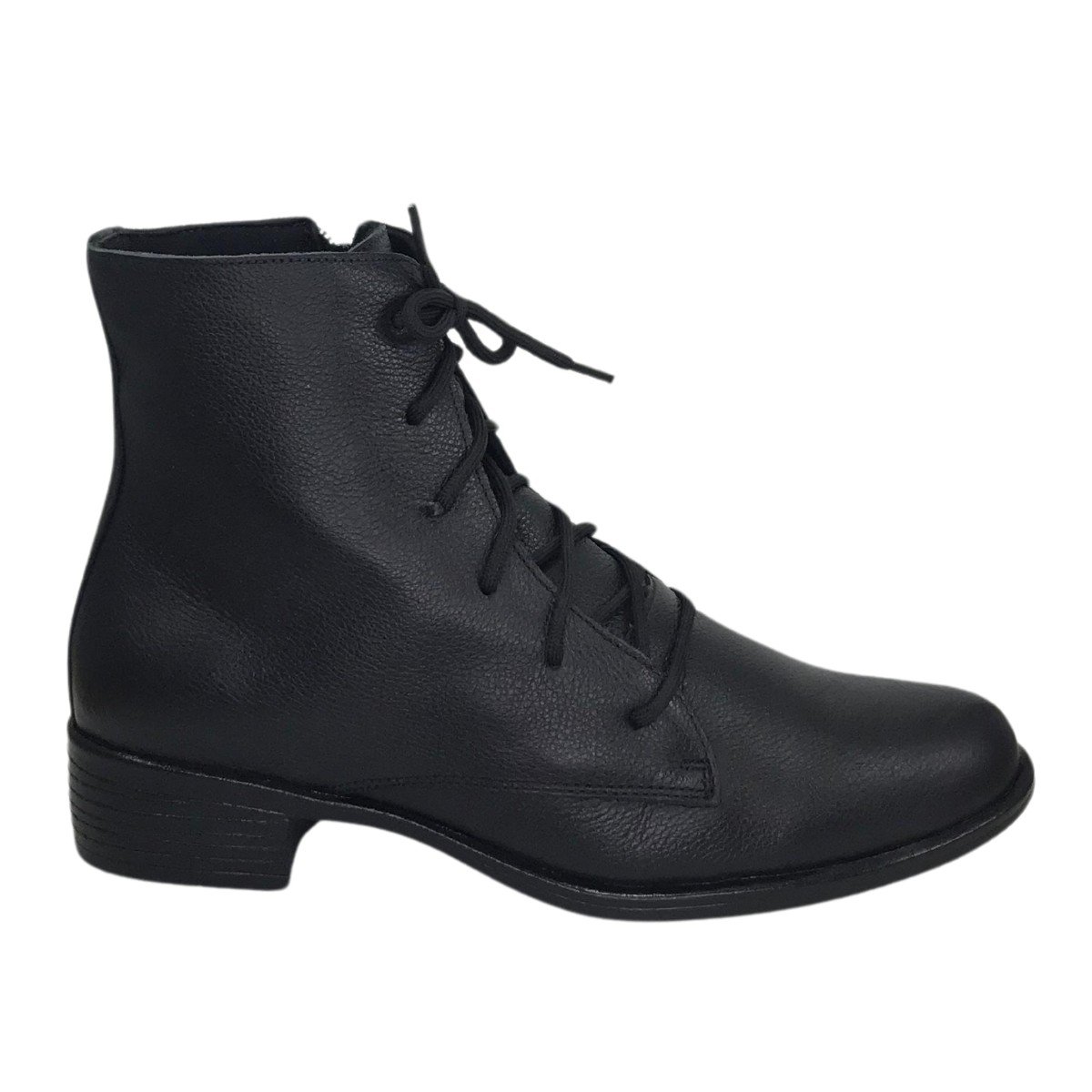 Bota Feminina Coturno Couro Com Cadarço Cival Shoes Preta Preto 2