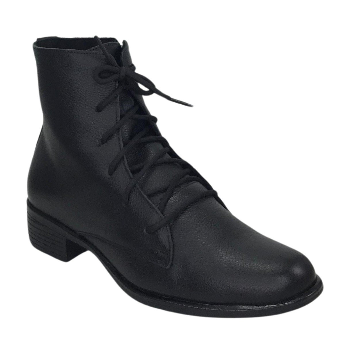Bota Feminina Coturno Couro Com Cadarço Cival Shoes Preta Preto 3