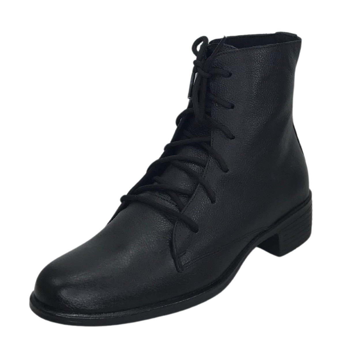 Bota Feminina Coturno Couro Com Cadarço Cival Shoes Preta Preto 4