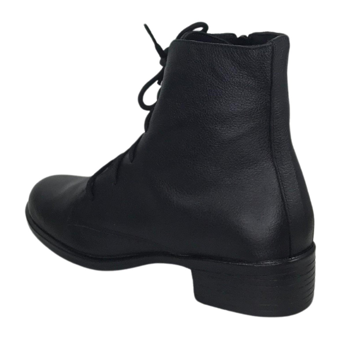 Bota Feminina Coturno Couro Com Cadarço Cival Shoes Preta Preto 5