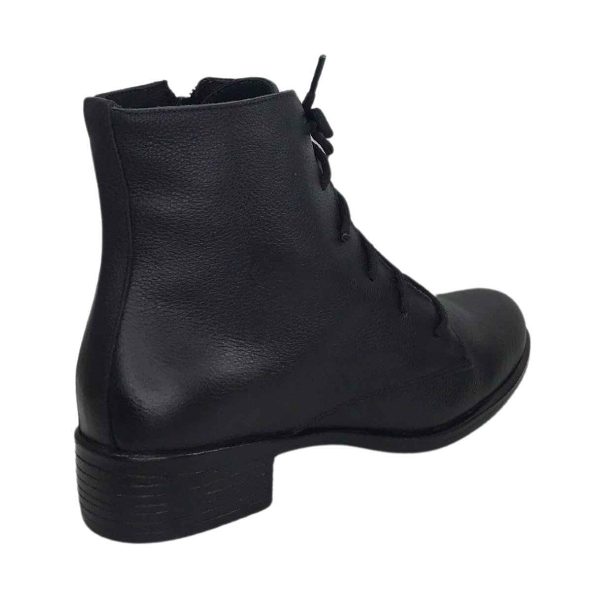 Bota Feminina Coturno Couro Com Cadarço Cival Shoes Preta Preto 6