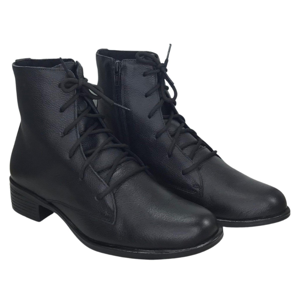 Bota Feminina Coturno Couro Com Cadarço Cival Shoes Preta Preto 7