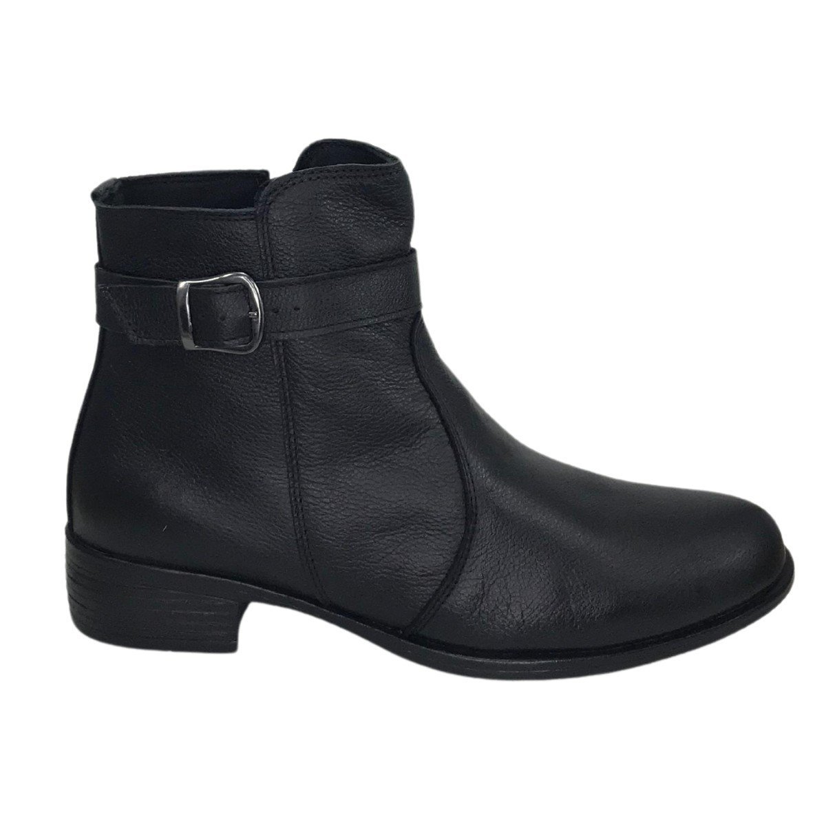 Bota Feminina Cano Curto Couro Com Fivela Cival Shoes Preta Preto 1