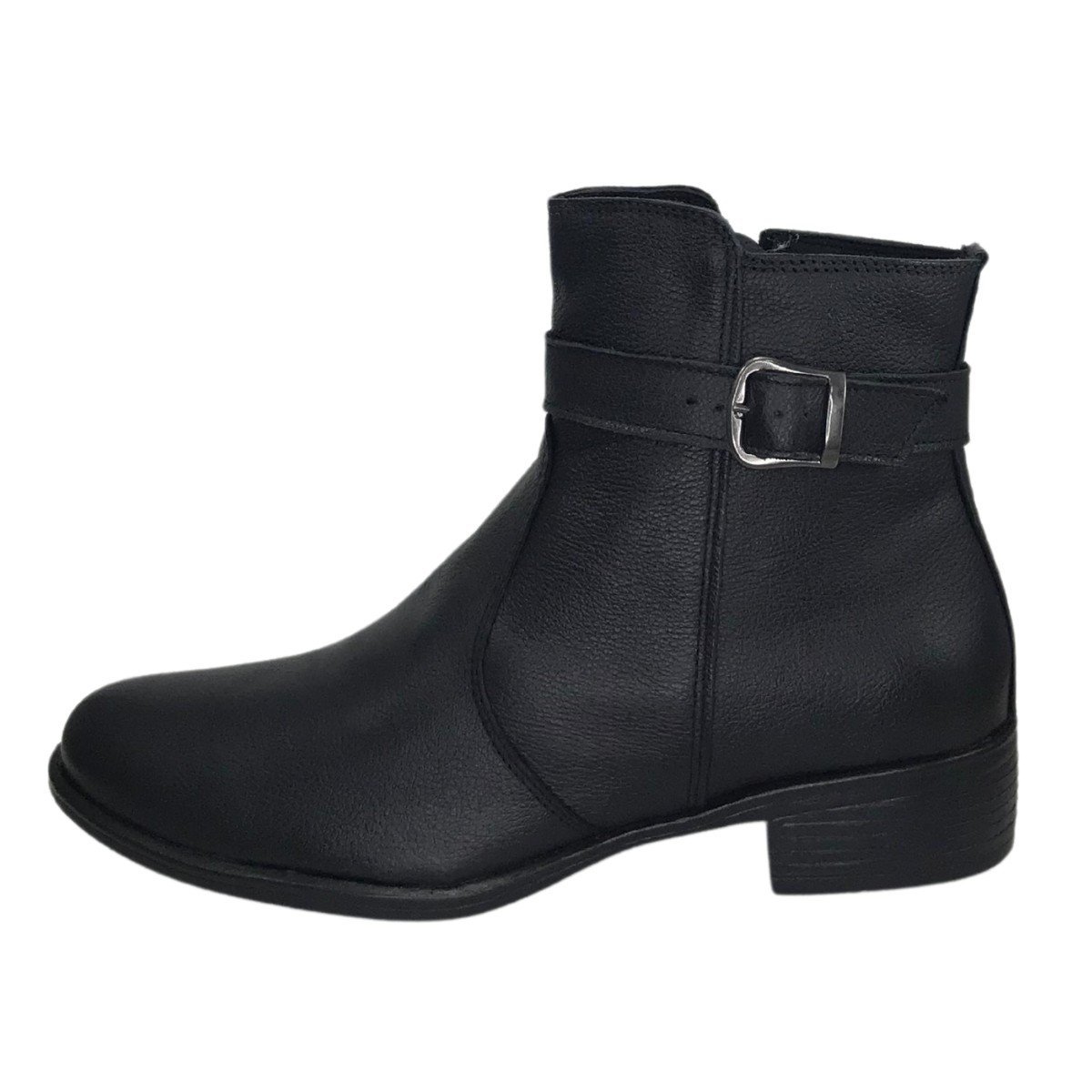 Bota Feminina Cano Curto Couro Com Fivela Cival Shoes Preta Preto 2