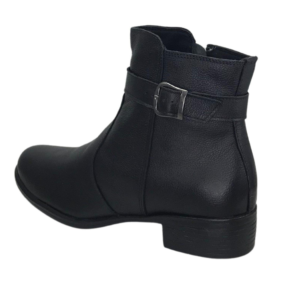 Bota Feminina Cano Curto Couro Com Fivela Cival Shoes Preta Preto 3
