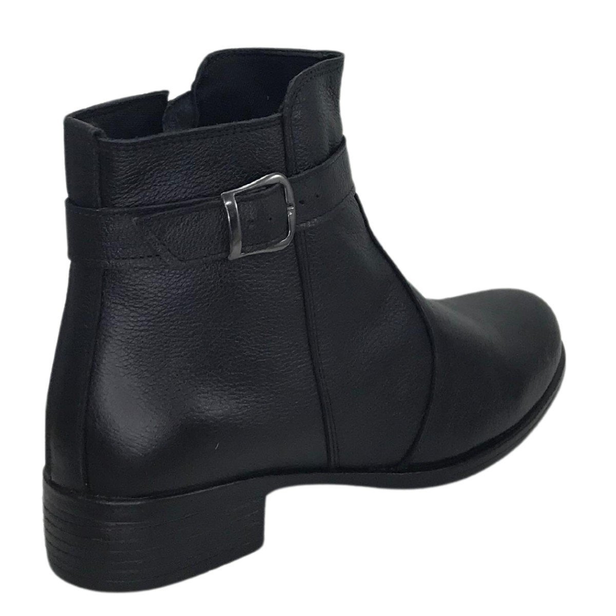 Bota Feminina Cano Curto Couro Com Fivela Cival Shoes Preta Preto 4