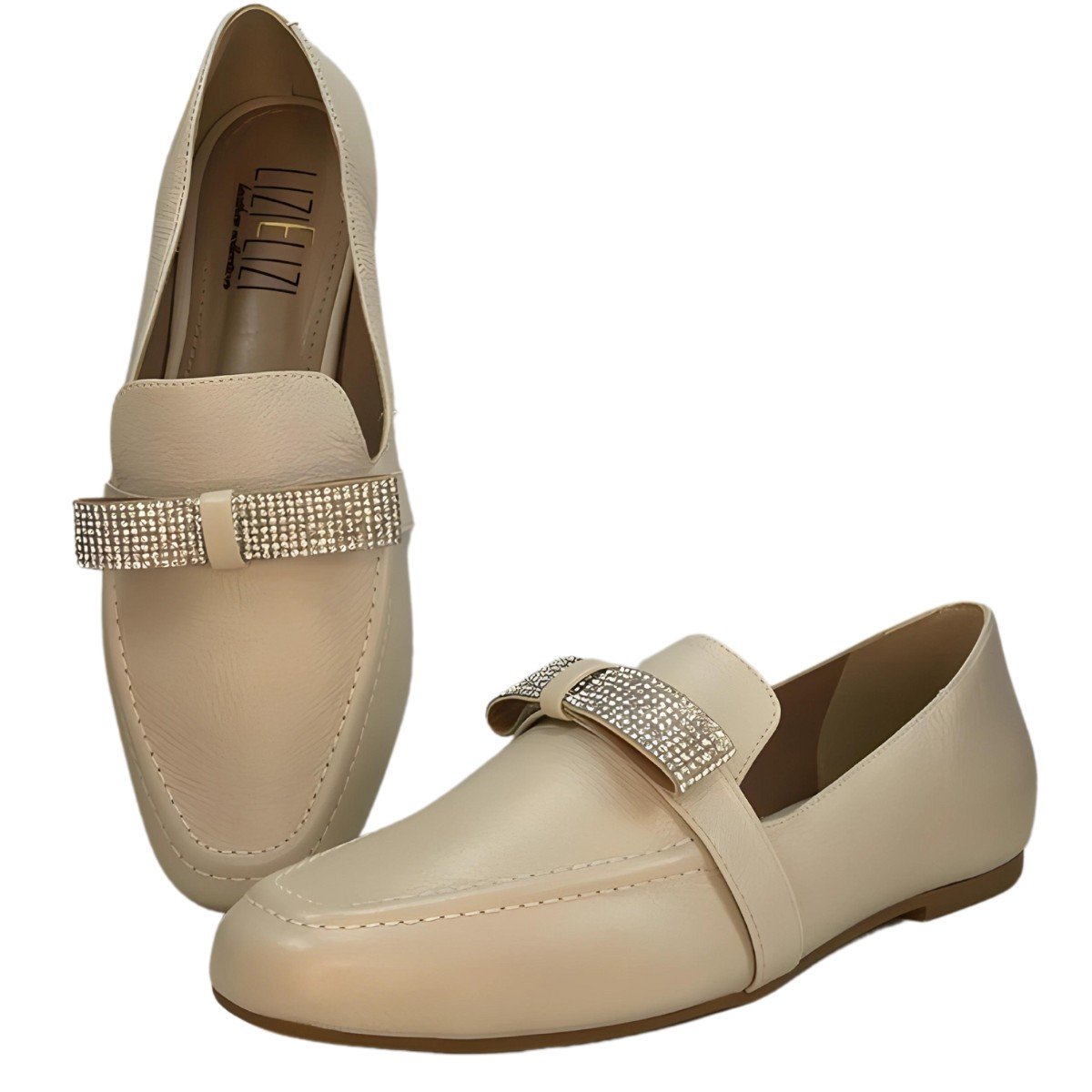 Sapato Loafer Feminino Couro Strass Lizi Lizi Branco 6