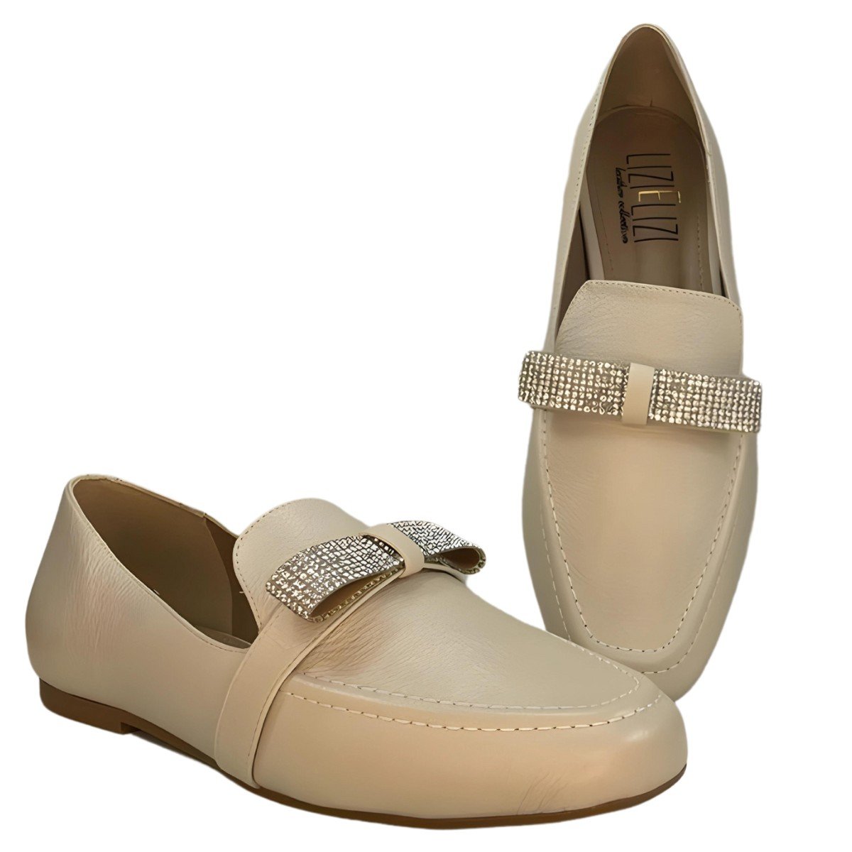 Sapato Loafer Feminino Couro Strass Lizi Lizi Branco 7