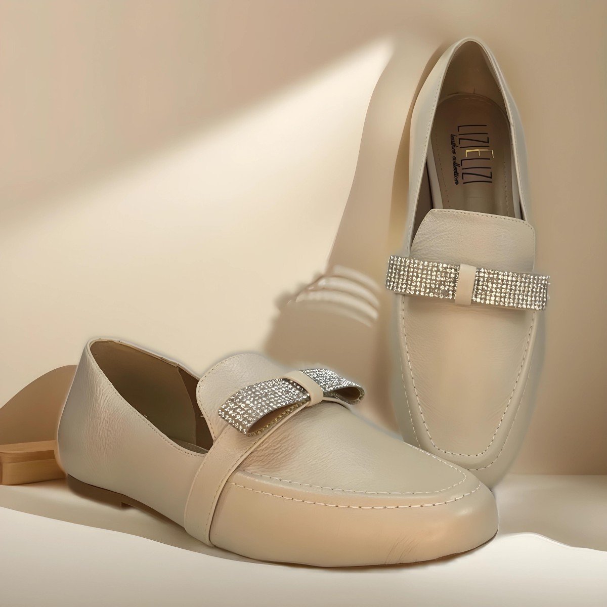 Sapato Loafer Feminino Couro Strass Lizi Lizi Branco 10