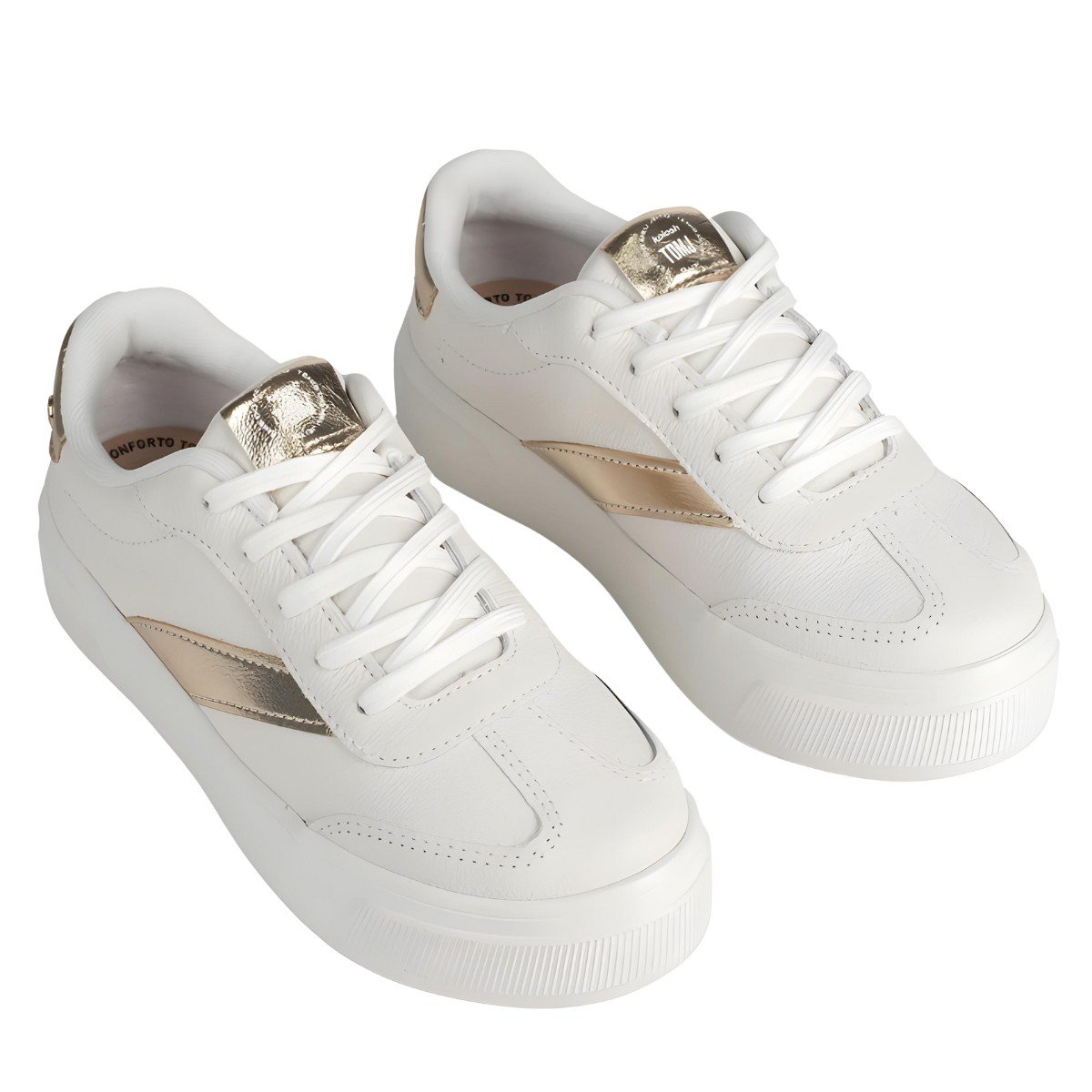 Tênis Feminino Kolosh Casual Flatform Couro Branco/Dourado 3