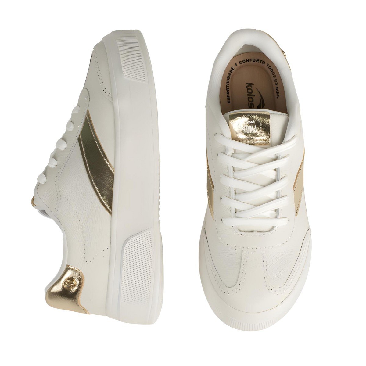 Tênis Feminino Kolosh Casual Flatform Couro Branco/Dourado 5