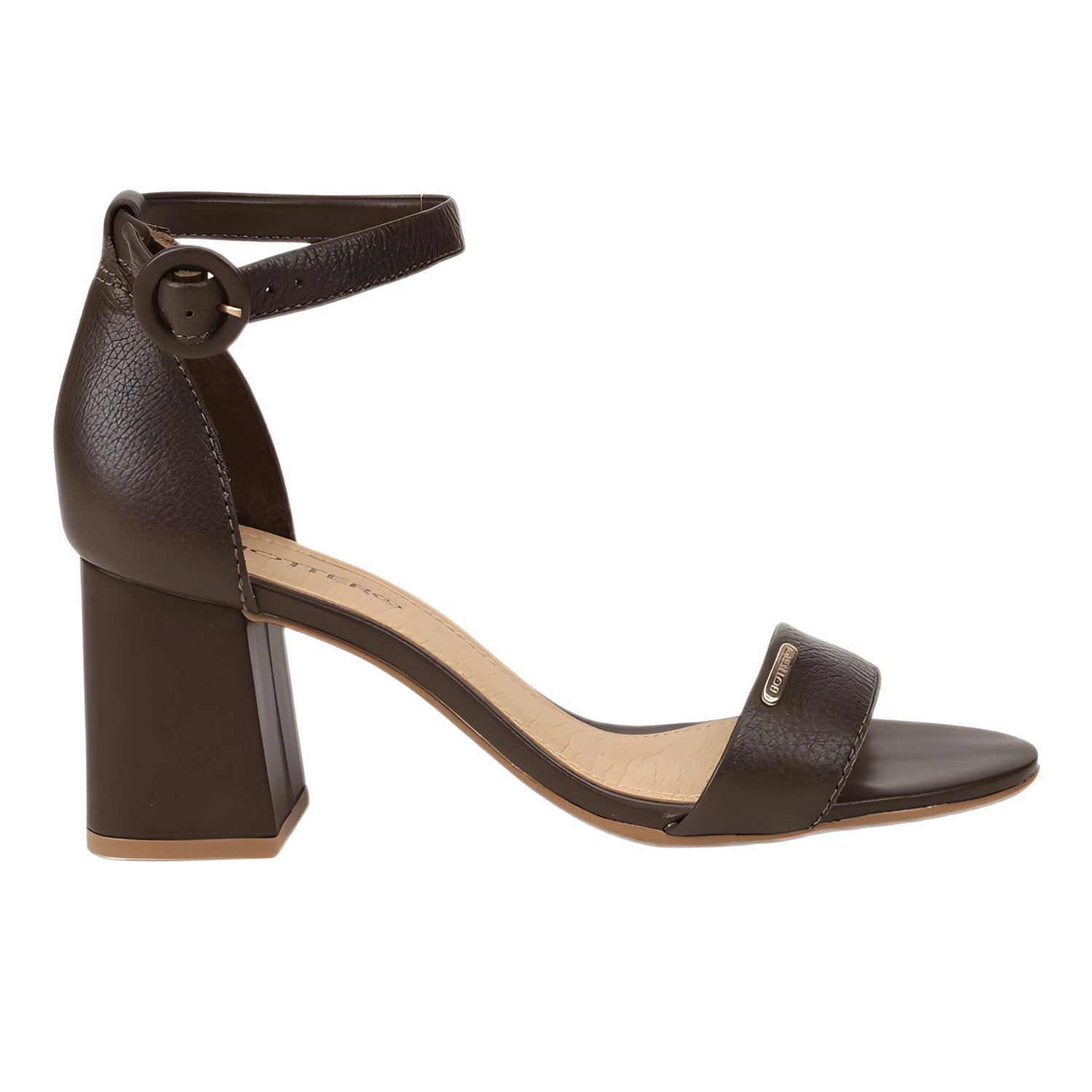 Sandália Feminina Salto Bloco Couro Burnish Bottero Marrom 1