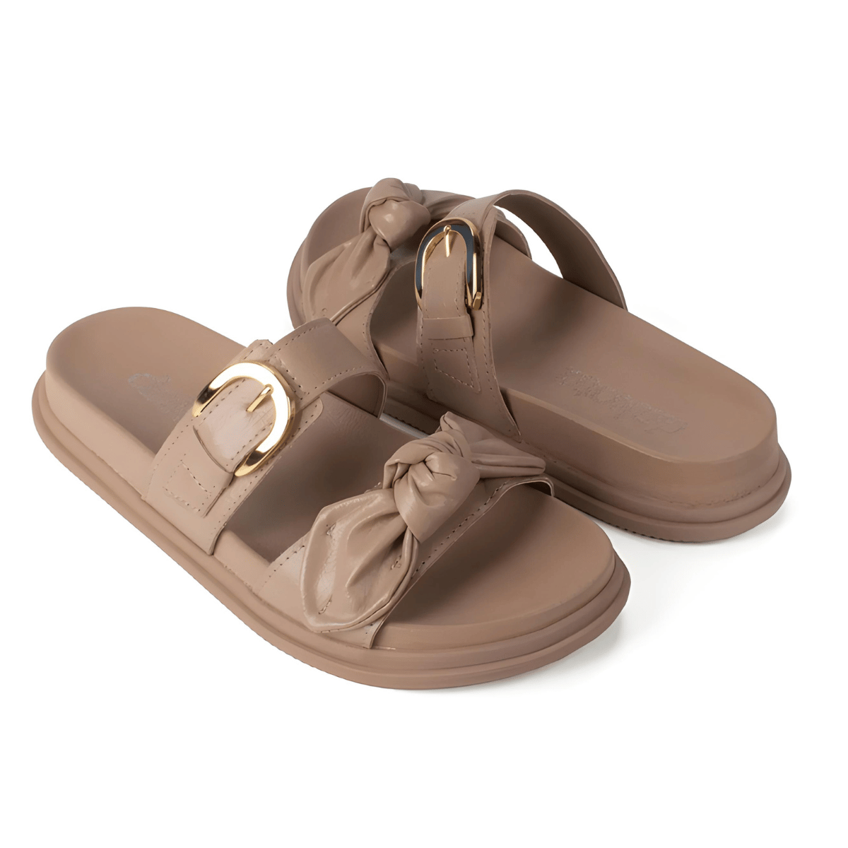 Chinelo Slide Papete Feminina Com Laço Dakota Bege 5