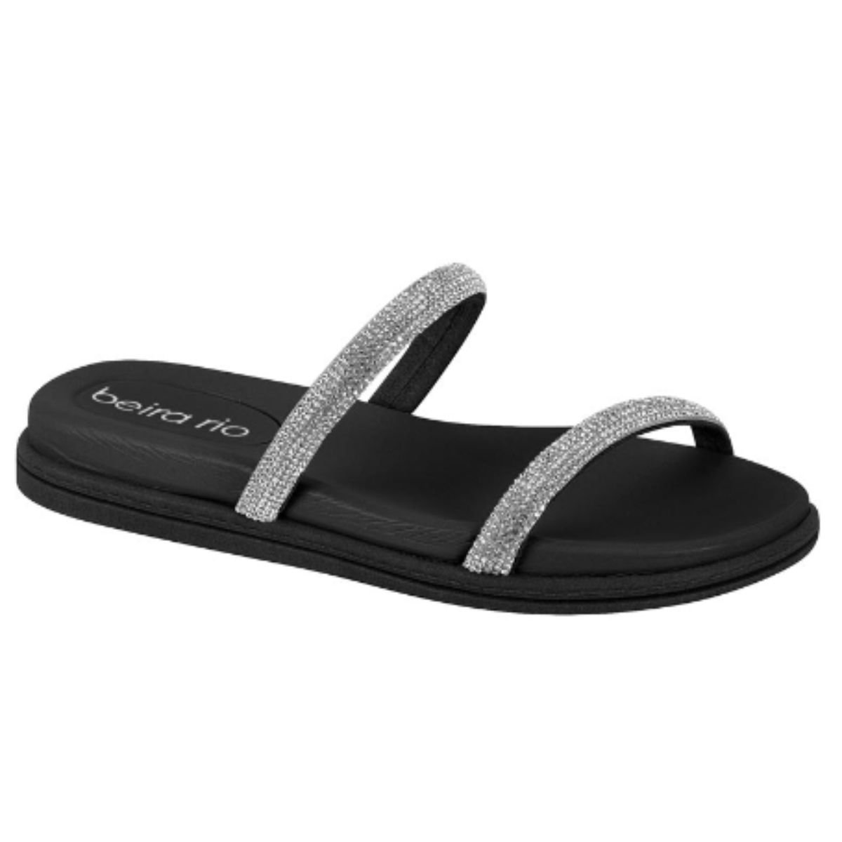 Chinelo Papete Feminino Beira Rio  8488105 Slide  Strass Brilho Antiderrapante  Preto