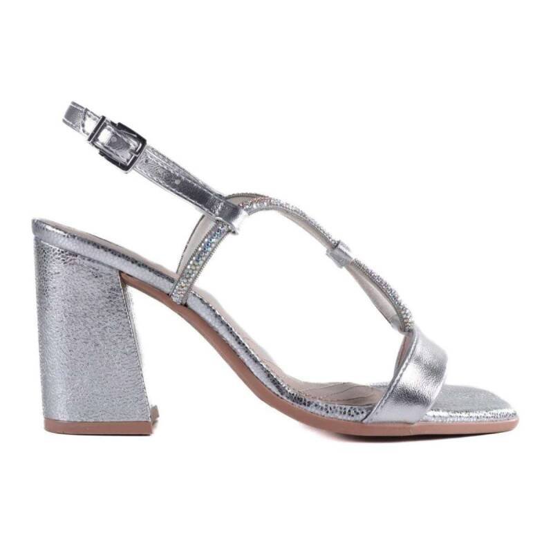 Sandália Ramarim Metalizada Salto Bloco - Feminina - Prata Prata 2