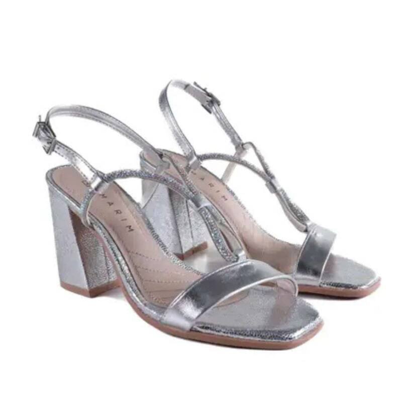 Sandália Ramarim Metalizada Salto Bloco - Feminina - Prata Prata 4