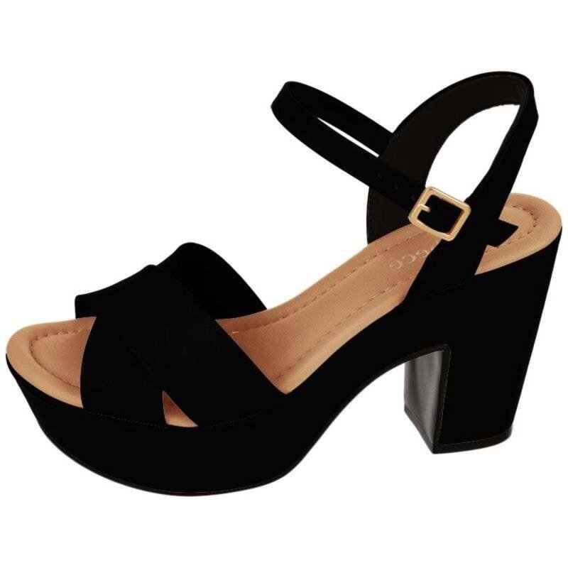 Sandália Bebecê Salto Bloco - Feminina - Preto Preto 2