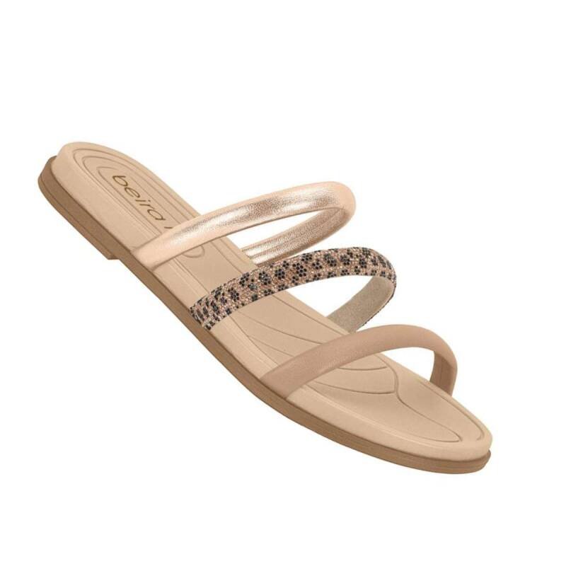 Sandália Beira Rio Metalizada Papete - Feminina - Ouro rosa Bege 2