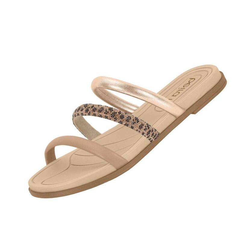 Sandália Beira Rio Metalizada Papete - Feminina - Ouro rosa Bege 3