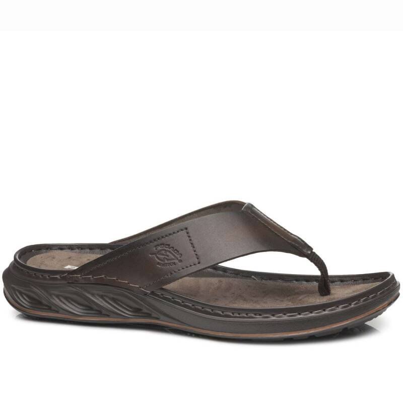 Chinelo Pegada em Couro - Masculino - Marrom escuro Cravo 1