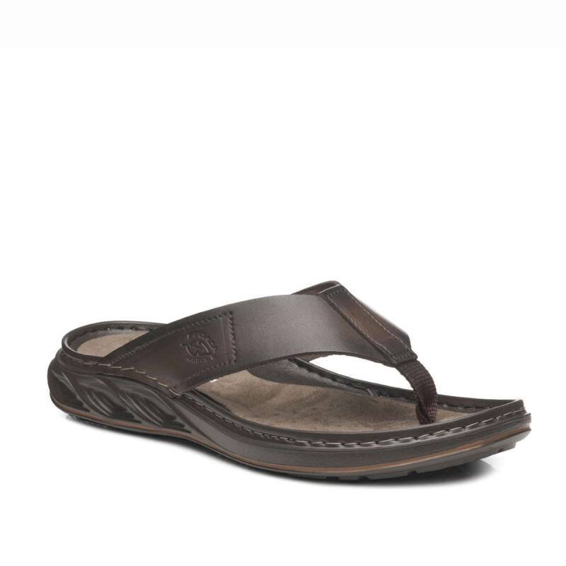Chinelo Pegada em Couro - Masculino - Marrom escuro Cravo 2