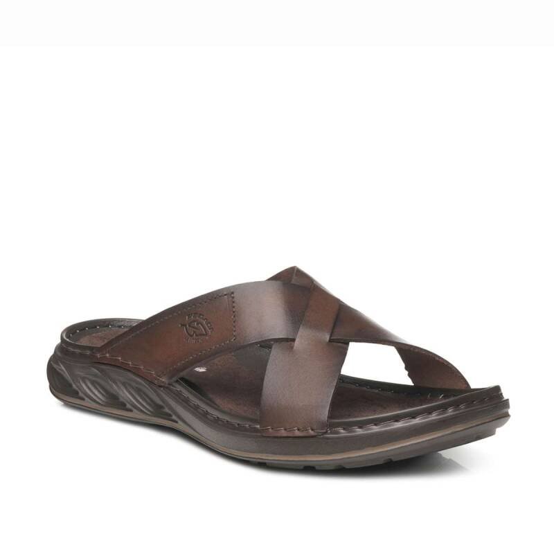 Chinelo Pegada em Couro - Masculino - Marrom Marrom 2