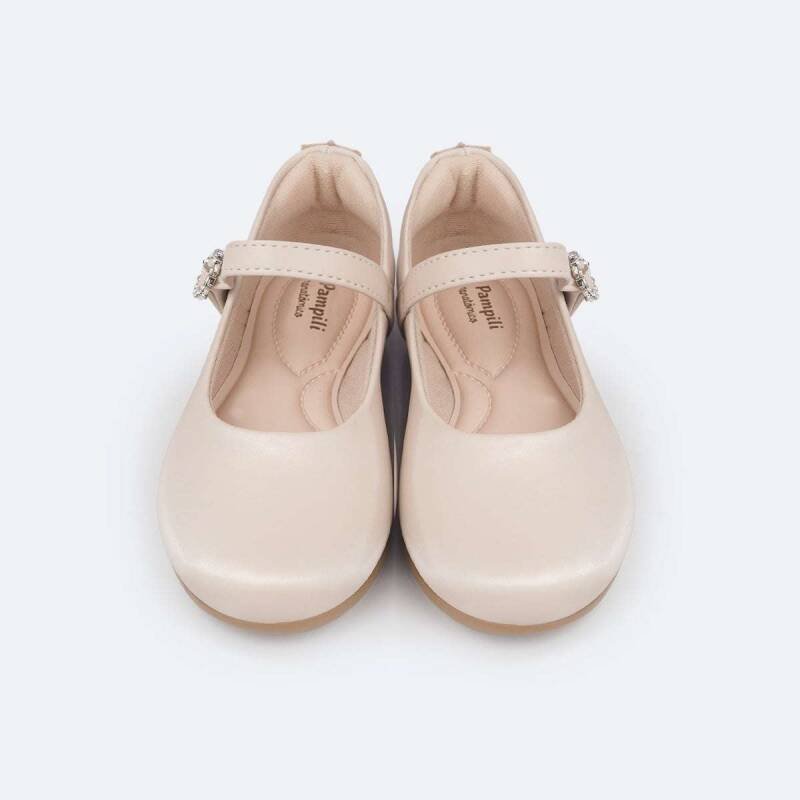 Sapato Pampili Angel Fivela com Strass - Infantil Feminino - Bege 3
