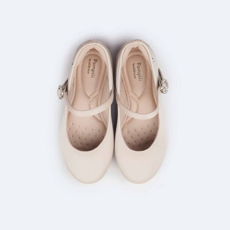 Sapato Pampili Angel Fivela com Strass - Infantil Feminino - Bege 4