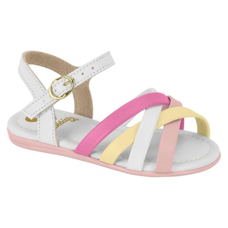 Sandália Molekinha Tiras - Infantil - Brancorosaamarelorosa Branco/Rosa 1