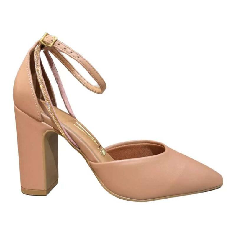 Sapato Vizzano Scarpin Salto Grosso - Feminino Bege 2