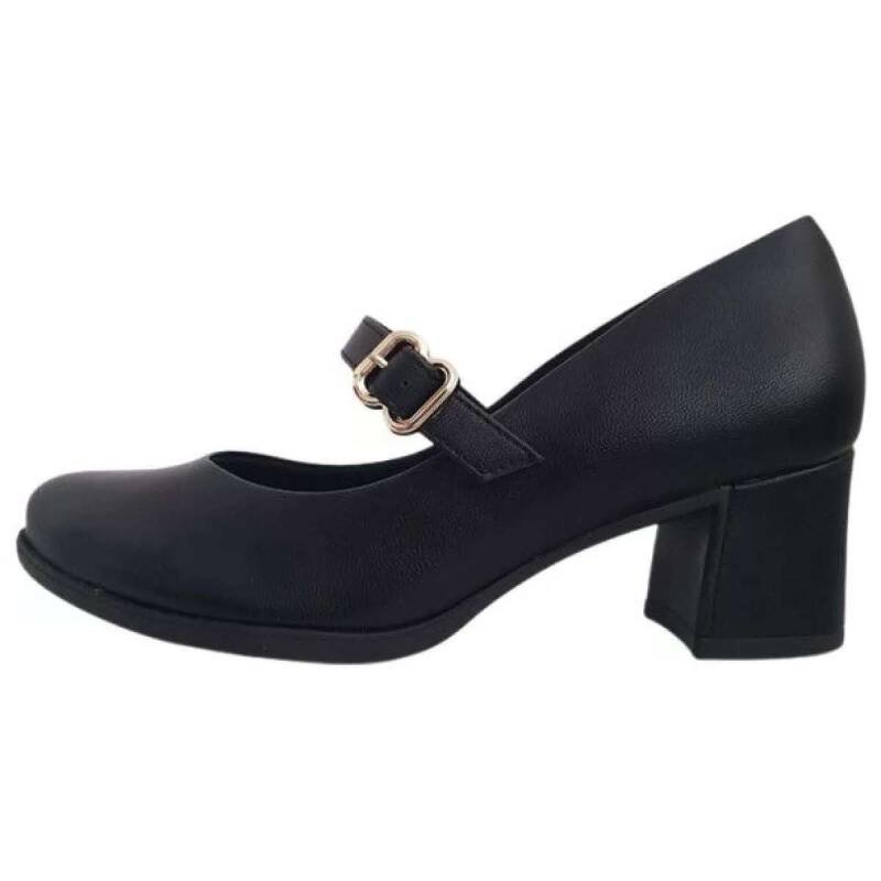 Sapato Piccadilly Salto Bloco - Feminino - Preto Preto 2