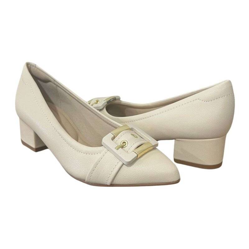 Sapato Modare Salto Bloco - Feminino - Creme Creme 4