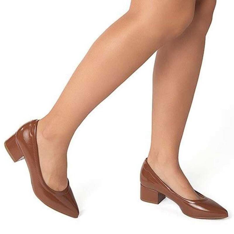 Sapato Modare Verniz Salto Bloco - Feminino - Marrom Marrom 3