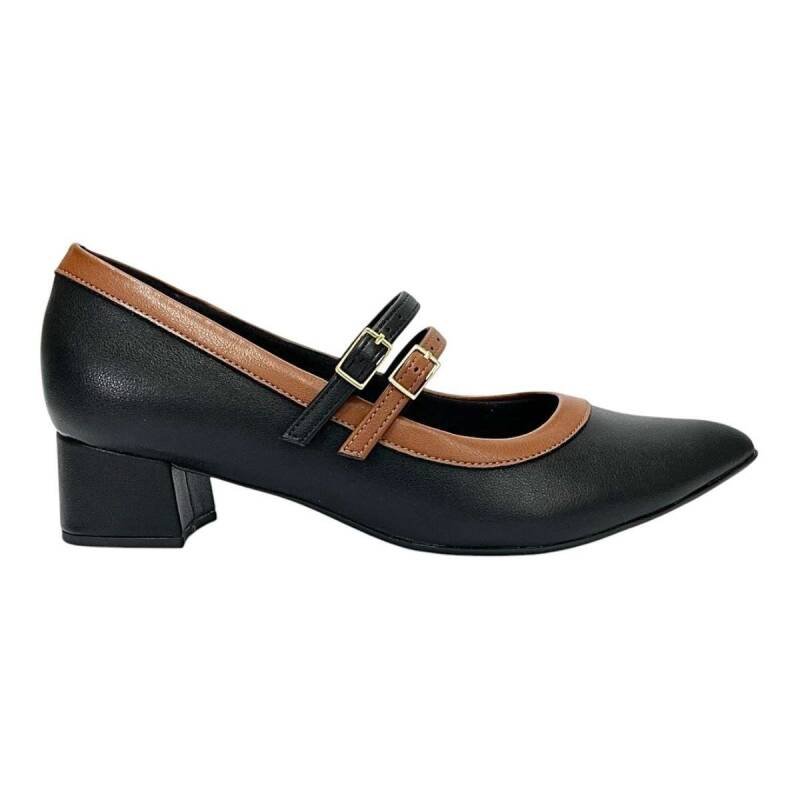 Sapato Piccadilly Mary Jane Salto Médio - Feminino - Preto Preto 1