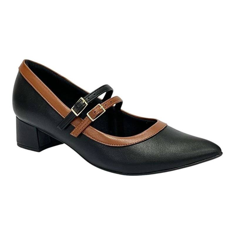 Sapato Piccadilly Mary Jane Salto Médio - Feminino - Preto Preto 3