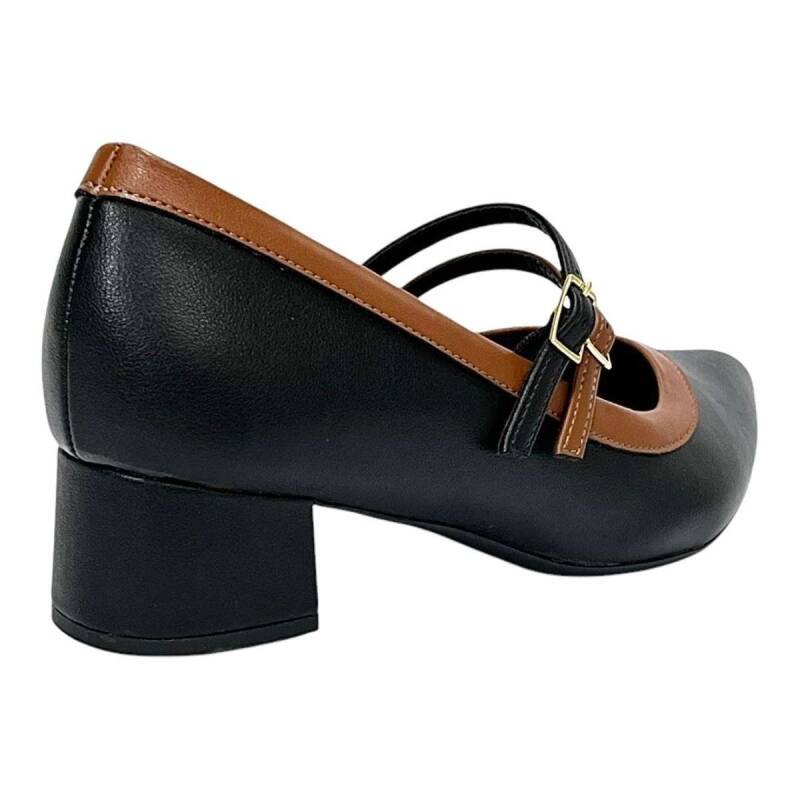 Sapato Piccadilly Mary Jane Salto Médio - Feminino - Preto Preto 4