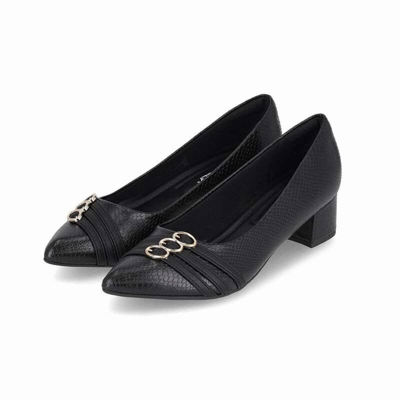 Sapato Piccadilly Scarpin Salto Médio - Feminino - Preto Preto 2