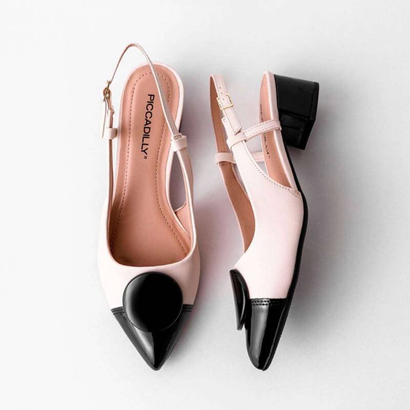 Sapato Piccadilly Slingback Salto Médio - Feminino - Branco Branco Off 3
