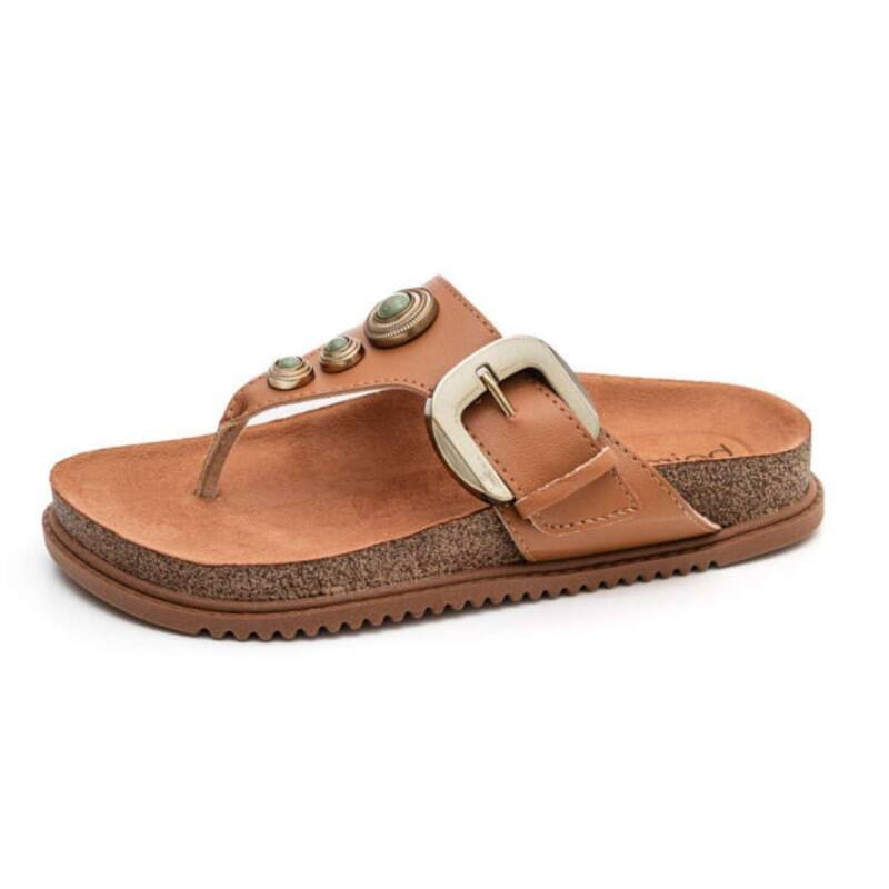 Sandalia Beira Rio Papete Dedo Anel Com Pedrarias  - Feminin Camel 2