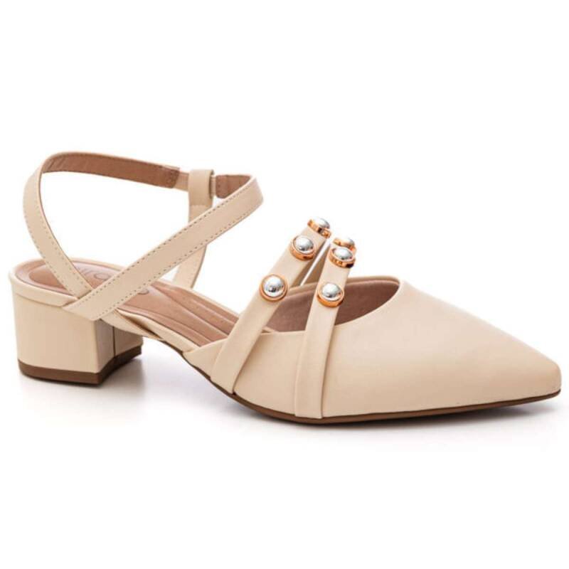 Sapato Beira Rio Slingback Salto Baixo - Feminino - Creme