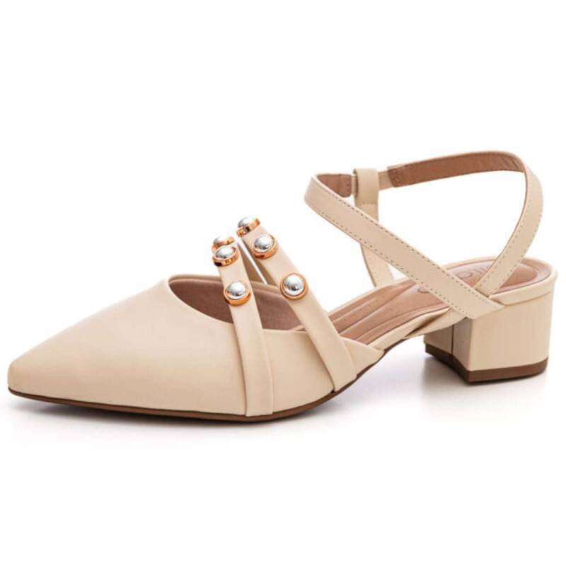 Sapato Beira Rio Slingback Salto Baixo - Feminino - Creme Creme 2