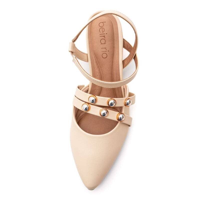 Sapato Beira Rio Slingback Salto Baixo - Feminino - Creme Creme 3