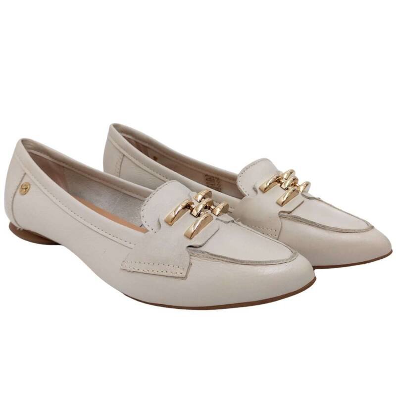 Sapatilha Bottero Loafer Bico Fino Couro - Feminino Branco Off 3