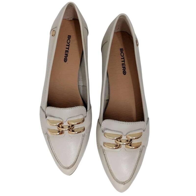 Sapatilha Bottero Loafer Bico Fino Couro - Feminino Branco Off 4
