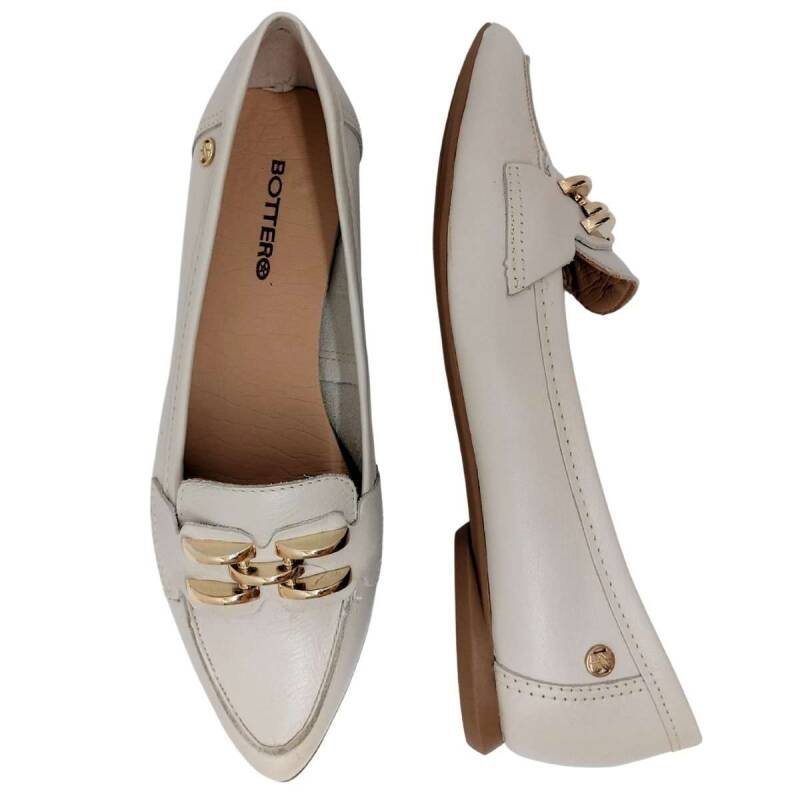 Sapatilha Bottero Loafer Bico Fino Couro - Feminino Branco Off 5