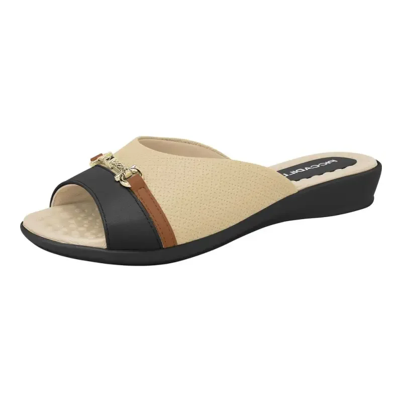 Tamanco Piccadilly Anabela - Feminino Bege/Preto 2
