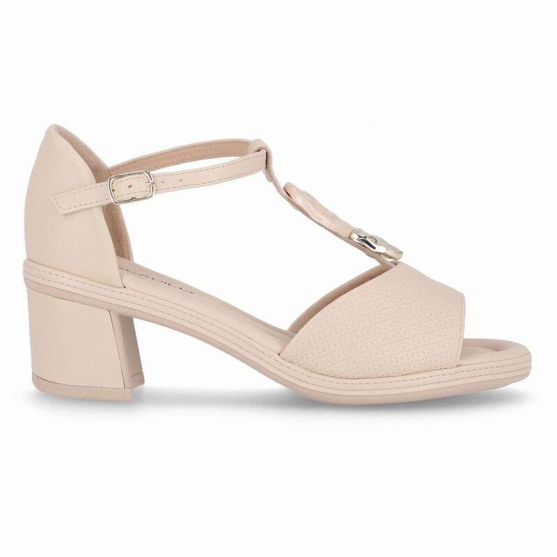 Sandalia Piccadilly Salto Medio - Feminina - Creme