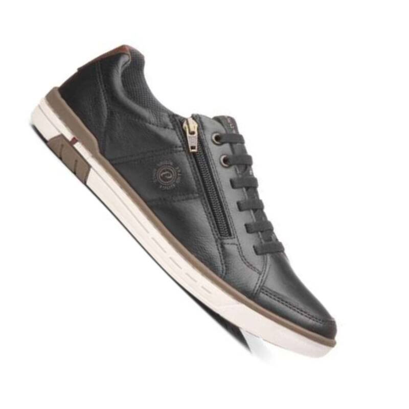 Sapatênis Pegada Casual Stretch Couro - Masculino Preto/Conhaque 3