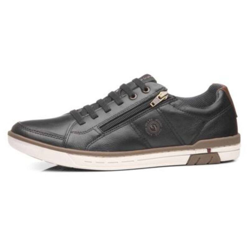 Sapatênis Pegada Casual Stretch Couro - Masculino Preto/Conhaque 2