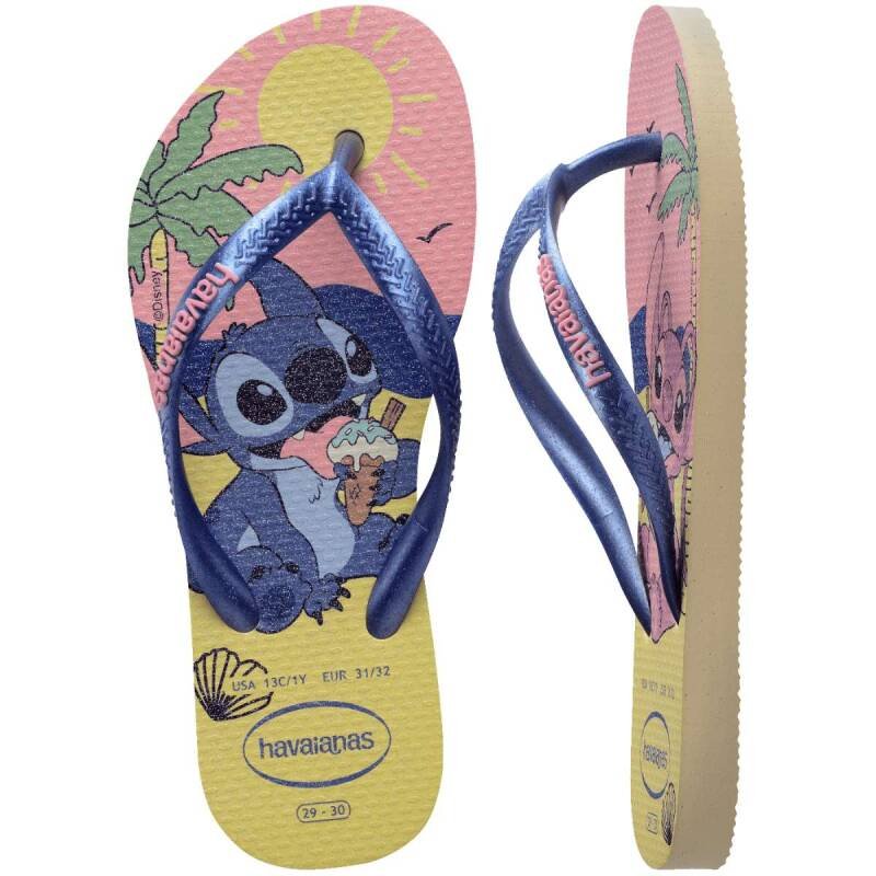 Chinelo Havaianas Slim Stitch - Infantil - Creme Azul 5